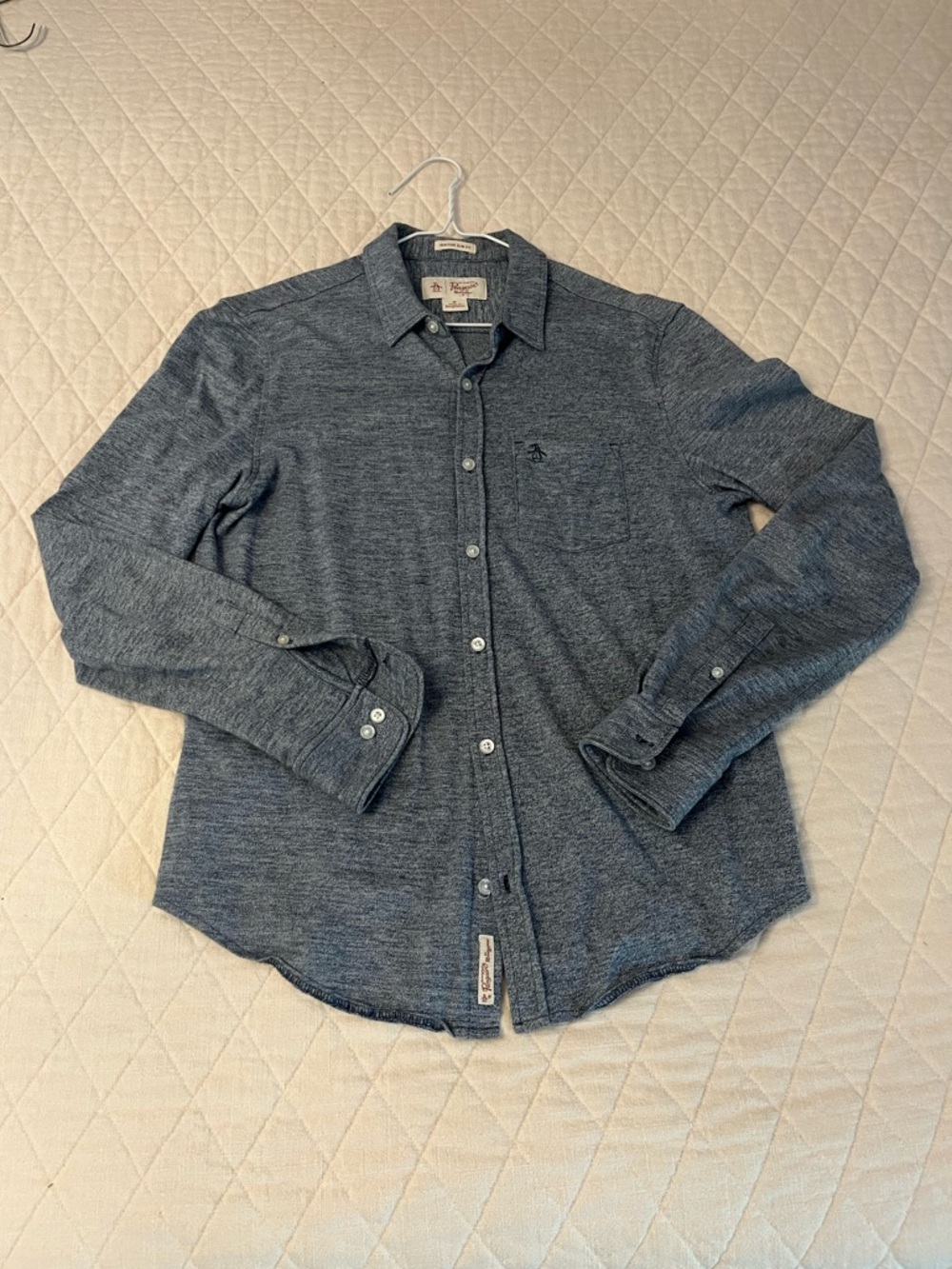 Original Penguin Men’s Heathered Navy Button-Down Shirt size S slim fit